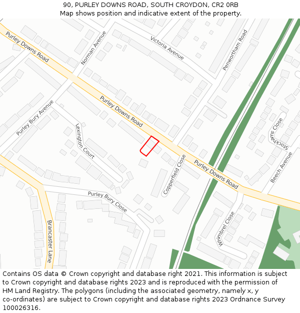 90, PURLEY DOWNS ROAD, SOUTH CROYDON, CR2 0RB: Location map and indicative extent of plot