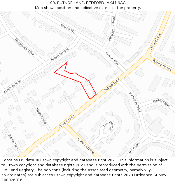 90, PUTNOE LANE, BEDFORD, MK41 9AG: Location map and indicative extent of plot