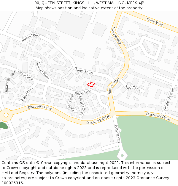 90, QUEEN STREET, KINGS HILL, WEST MALLING, ME19 4JP: Location map and indicative extent of plot