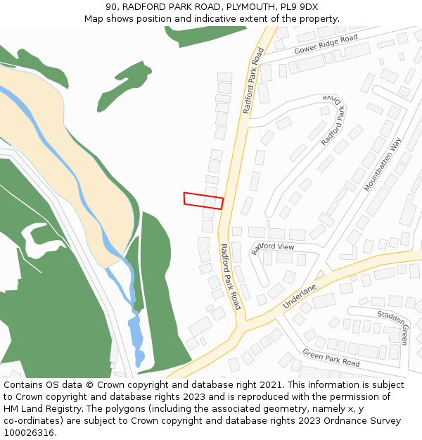 90, RADFORD PARK ROAD, PLYMOUTH, PL9 9DX: Location map and indicative extent of plot