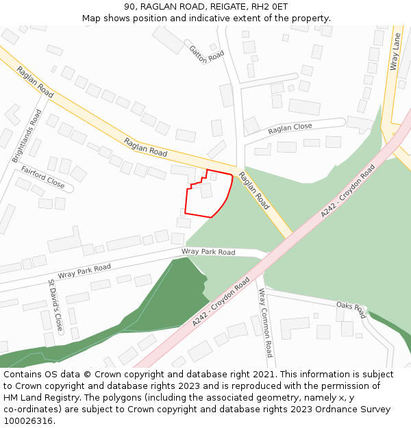 90, RAGLAN ROAD, REIGATE, RH2 0ET: Location map and indicative extent of plot