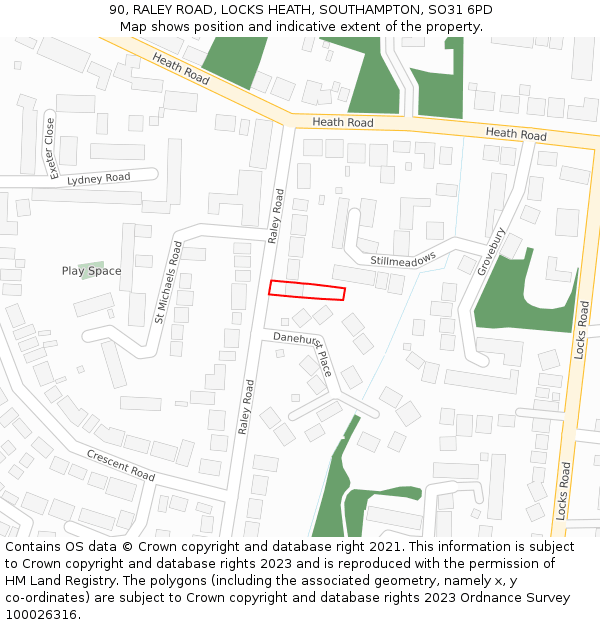 90, RALEY ROAD, LOCKS HEATH, SOUTHAMPTON, SO31 6PD: Location map and indicative extent of plot