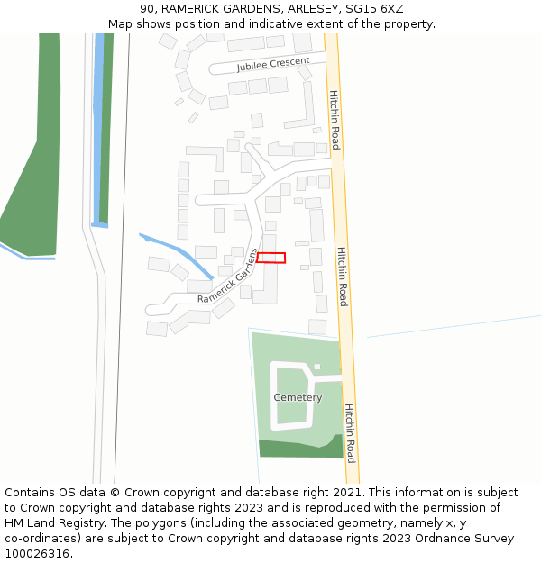 90, RAMERICK GARDENS, ARLESEY, SG15 6XZ: Location map and indicative extent of plot