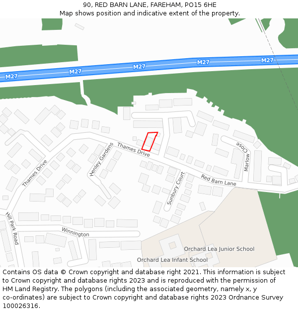 90, RED BARN LANE, FAREHAM, PO15 6HE: Location map and indicative extent of plot