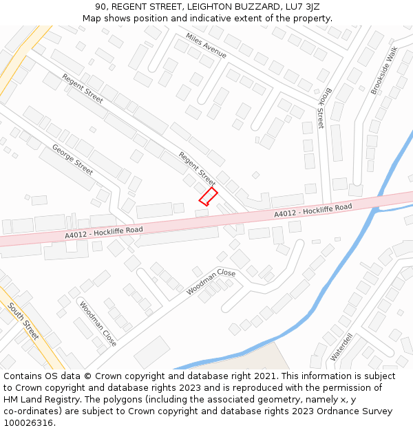 90, REGENT STREET, LEIGHTON BUZZARD, LU7 3JZ: Location map and indicative extent of plot