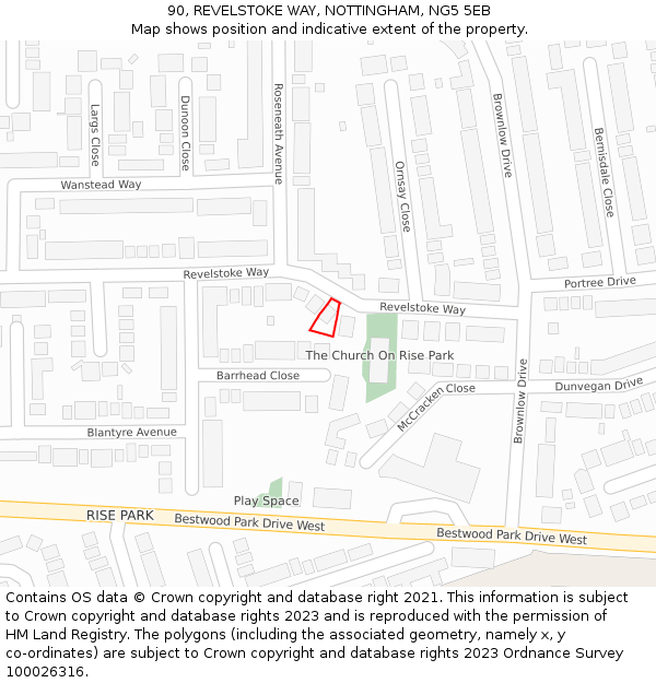 90, REVELSTOKE WAY, NOTTINGHAM, NG5 5EB: Location map and indicative extent of plot