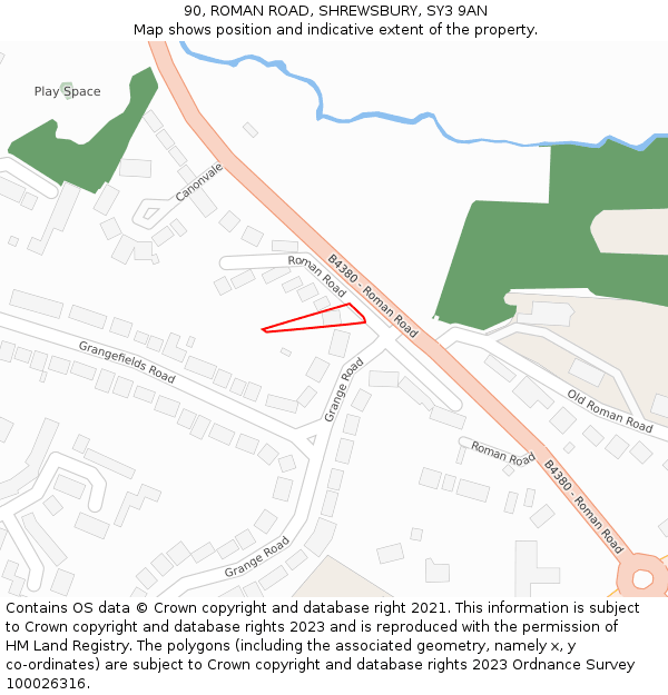 90, ROMAN ROAD, SHREWSBURY, SY3 9AN: Location map and indicative extent of plot