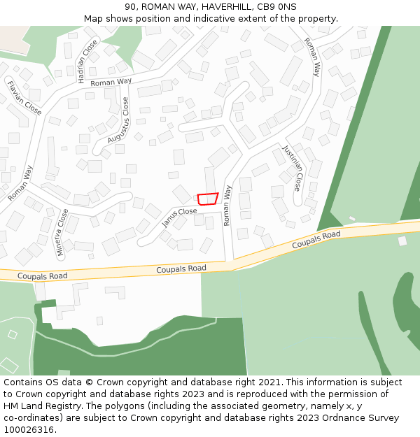 90, ROMAN WAY, HAVERHILL, CB9 0NS: Location map and indicative extent of plot