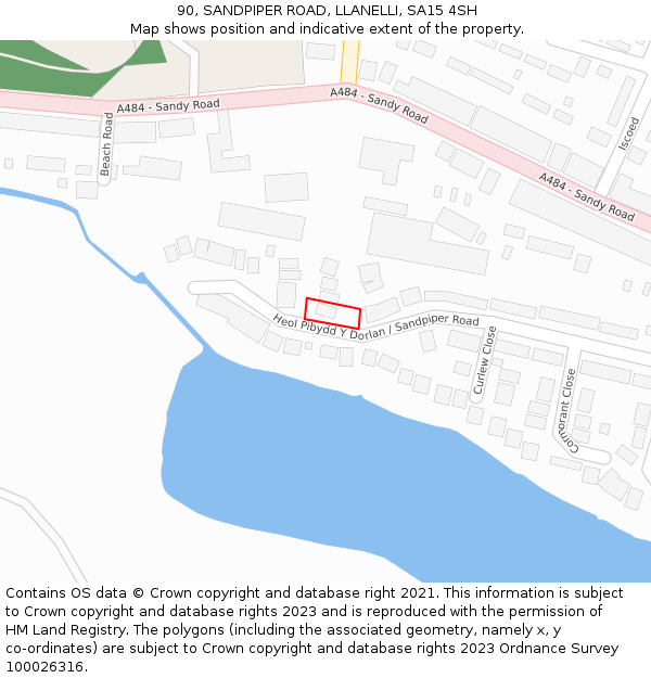 90, SANDPIPER ROAD, LLANELLI, SA15 4SH: Location map and indicative extent of plot