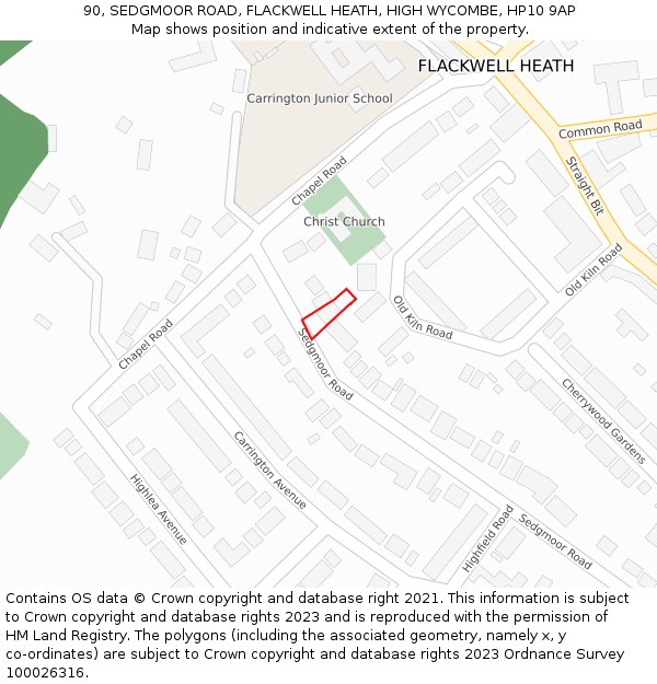 90, SEDGMOOR ROAD, FLACKWELL HEATH, HIGH WYCOMBE, HP10 9AP: Location map and indicative extent of plot