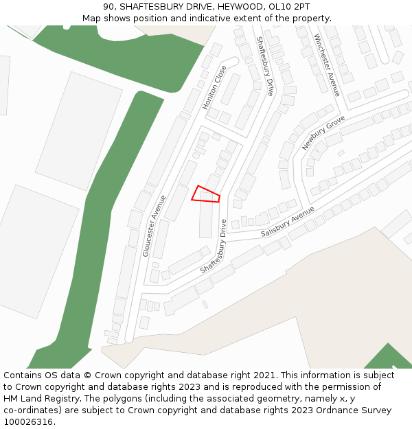 90, SHAFTESBURY DRIVE, HEYWOOD, OL10 2PT: Location map and indicative extent of plot