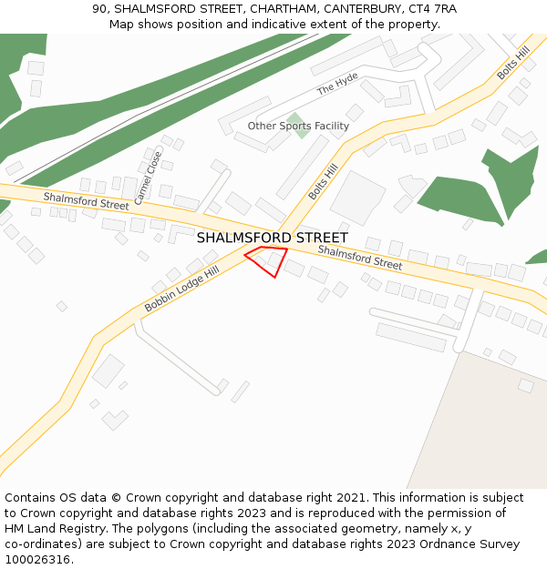 90, SHALMSFORD STREET, CHARTHAM, CANTERBURY, CT4 7RA: Location map and indicative extent of plot
