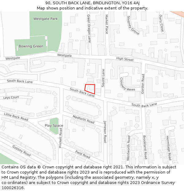 90, SOUTH BACK LANE, BRIDLINGTON, YO16 4AJ: Location map and indicative extent of plot