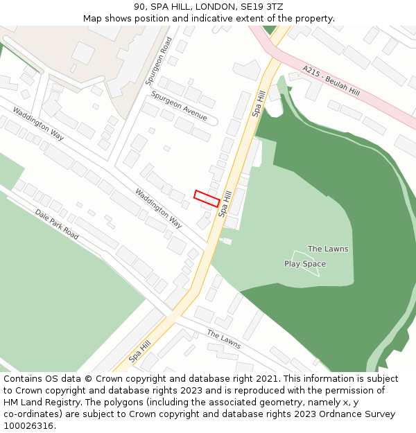 90, SPA HILL, LONDON, SE19 3TZ: Location map and indicative extent of plot