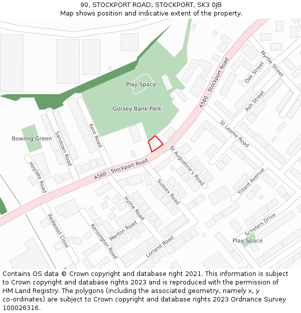 90, STOCKPORT ROAD, STOCKPORT, SK3 0JB: Location map and indicative extent of plot