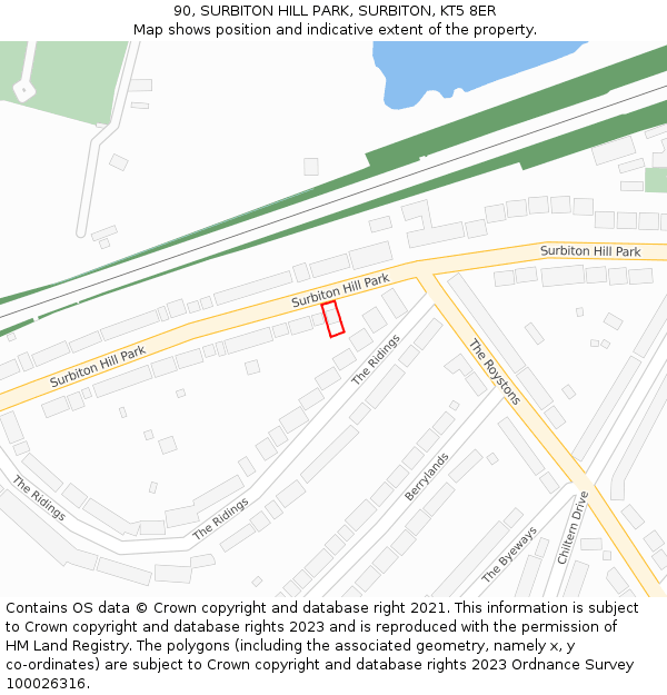 90, SURBITON HILL PARK, SURBITON, KT5 8ER: Location map and indicative extent of plot