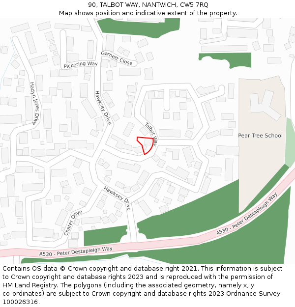 90, TALBOT WAY, NANTWICH, CW5 7RQ: Location map and indicative extent of plot