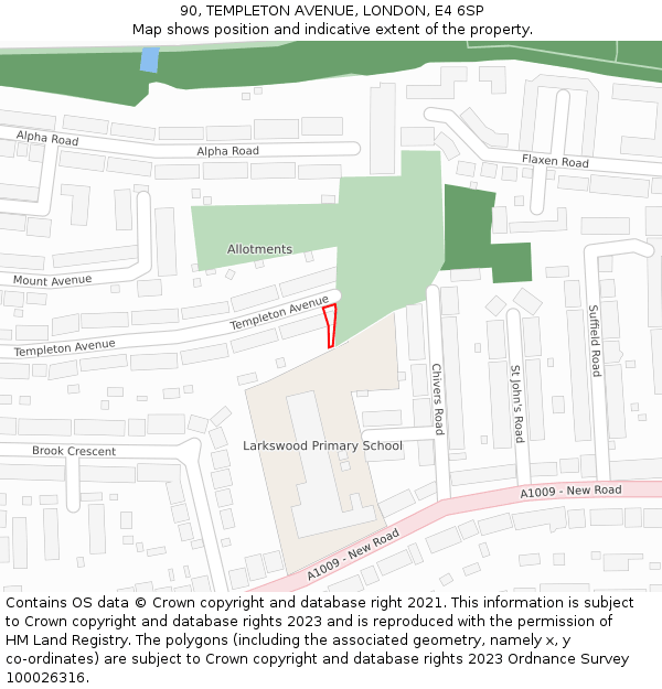 90, TEMPLETON AVENUE, LONDON, E4 6SP: Location map and indicative extent of plot