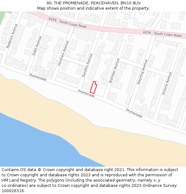 90, THE PROMENADE, PEACEHAVEN, BN10 8LN: Location map and indicative extent of plot