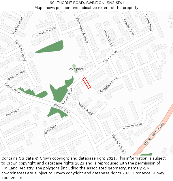 90, THORNE ROAD, SWINDON, SN3 6DU: Location map and indicative extent of plot