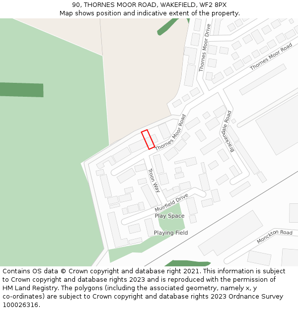 90, THORNES MOOR ROAD, WAKEFIELD, WF2 8PX: Location map and indicative extent of plot