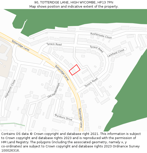 90, TOTTERIDGE LANE, HIGH WYCOMBE, HP13 7PN: Location map and indicative extent of plot