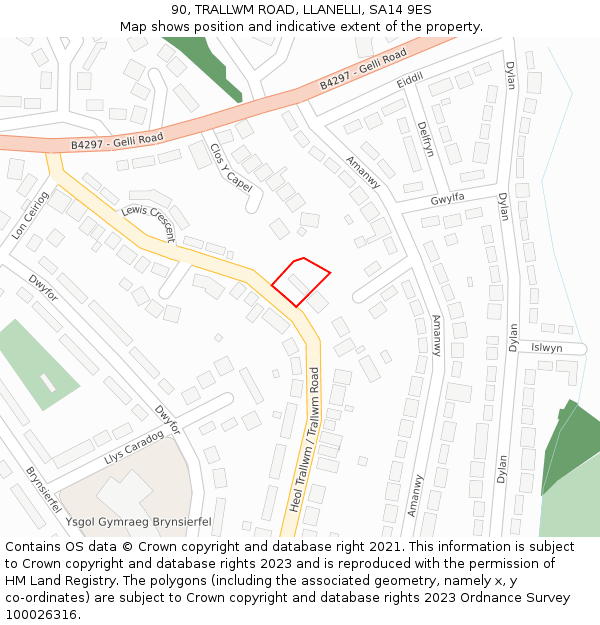 90, TRALLWM ROAD, LLANELLI, SA14 9ES: Location map and indicative extent of plot