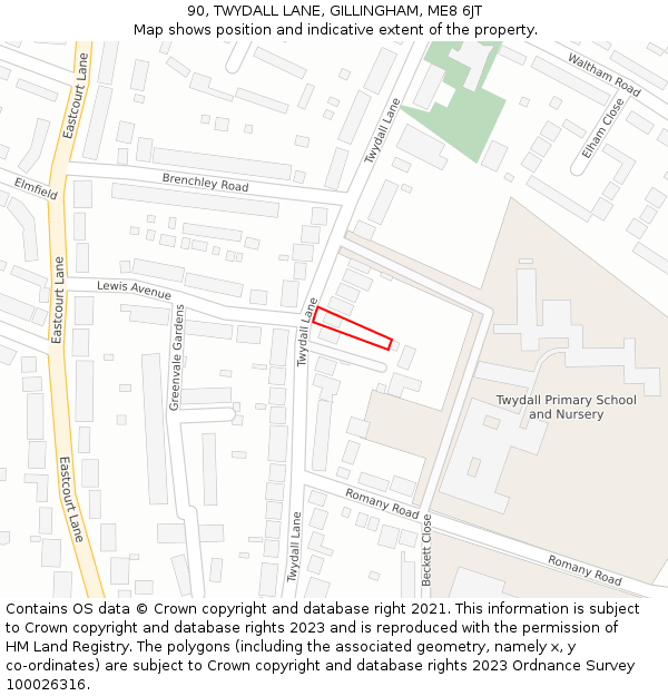 90, TWYDALL LANE, GILLINGHAM, ME8 6JT: Location map and indicative extent of plot