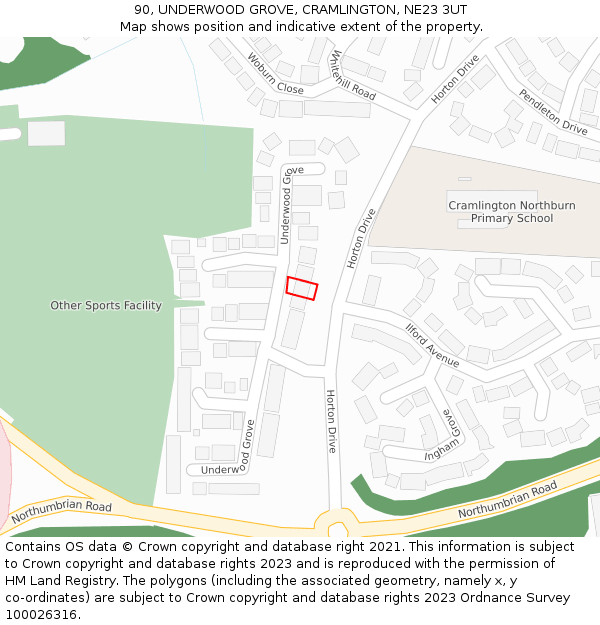 90, UNDERWOOD GROVE, CRAMLINGTON, NE23 3UT: Location map and indicative extent of plot