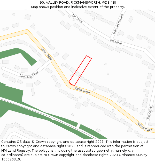 90, VALLEY ROAD, RICKMANSWORTH, WD3 4BJ: Location map and indicative extent of plot