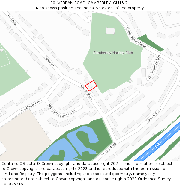 90, VERRAN ROAD, CAMBERLEY, GU15 2LJ: Location map and indicative extent of plot