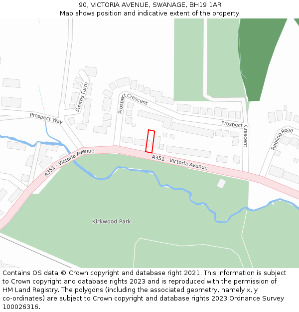 90, VICTORIA AVENUE, SWANAGE, BH19 1AR: Location map and indicative extent of plot