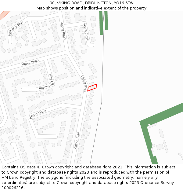 90, VIKING ROAD, BRIDLINGTON, YO16 6TW: Location map and indicative extent of plot