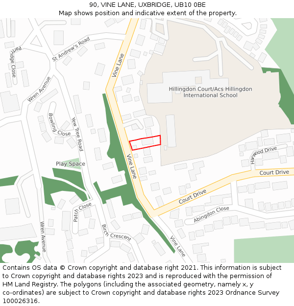 90, VINE LANE, UXBRIDGE, UB10 0BE: Location map and indicative extent of plot