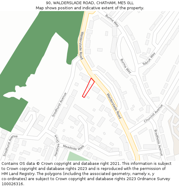 90, WALDERSLADE ROAD, CHATHAM, ME5 0LL: Location map and indicative extent of plot
