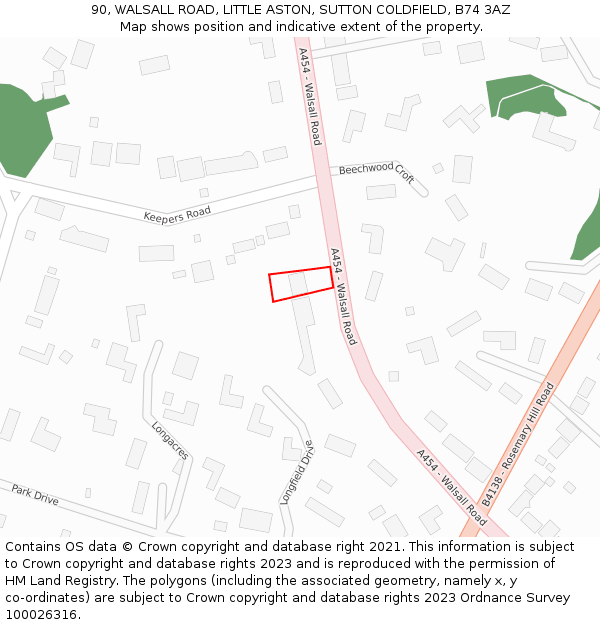 90, WALSALL ROAD, LITTLE ASTON, SUTTON COLDFIELD, B74 3AZ: Location map and indicative extent of plot