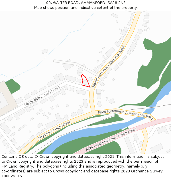 90, WALTER ROAD, AMMANFORD, SA18 2NF: Location map and indicative extent of plot