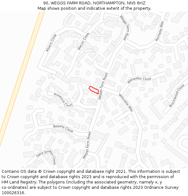 90, WEGGS FARM ROAD, NORTHAMPTON, NN5 6HZ: Location map and indicative extent of plot