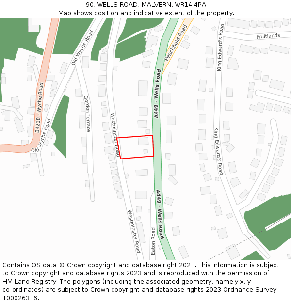 90, WELLS ROAD, MALVERN, WR14 4PA: Location map and indicative extent of plot