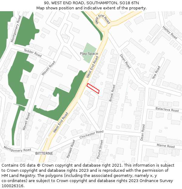 90, WEST END ROAD, SOUTHAMPTON, SO18 6TN: Location map and indicative extent of plot