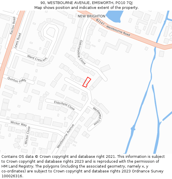 90, WESTBOURNE AVENUE, EMSWORTH, PO10 7QJ: Location map and indicative extent of plot