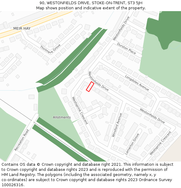 90, WESTONFIELDS DRIVE, STOKE-ON-TRENT, ST3 5JH: Location map and indicative extent of plot