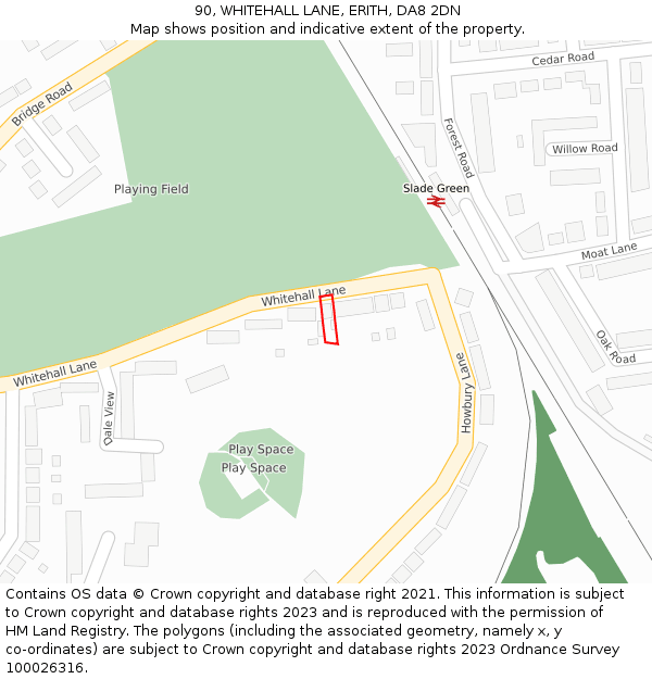 90, WHITEHALL LANE, ERITH, DA8 2DN: Location map and indicative extent of plot