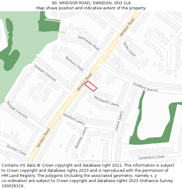 90, WINDSOR ROAD, SWINDON, SN3 1LA: Location map and indicative extent of plot