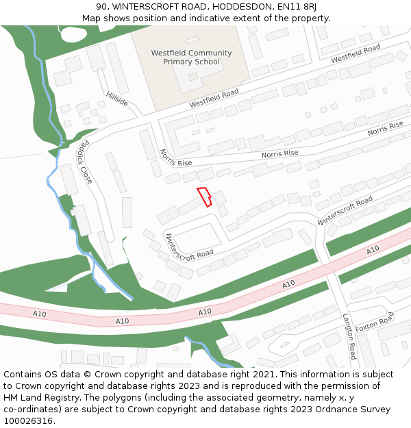 90, WINTERSCROFT ROAD, HODDESDON, EN11 8RJ: Location map and indicative extent of plot