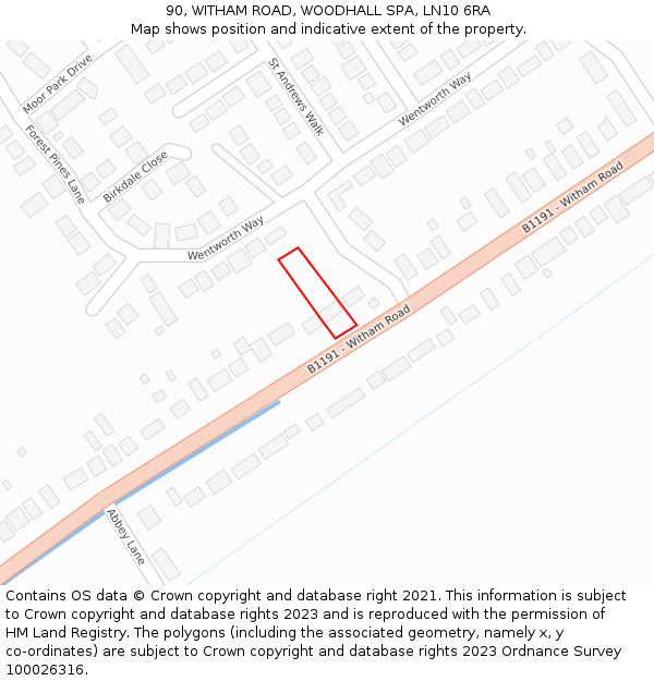 90, WITHAM ROAD, WOODHALL SPA, LN10 6RA: Location map and indicative extent of plot