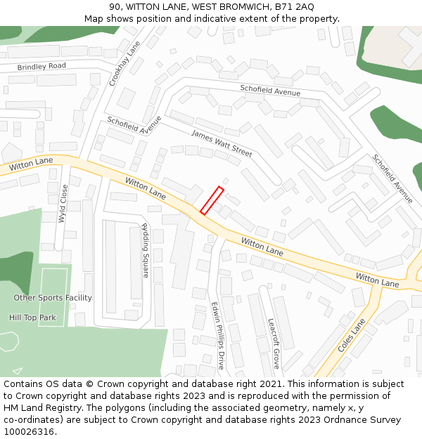 90, WITTON LANE, WEST BROMWICH, B71 2AQ: Location map and indicative extent of plot