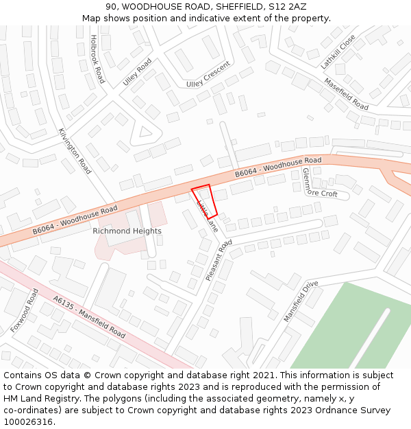 90, WOODHOUSE ROAD, SHEFFIELD, S12 2AZ: Location map and indicative extent of plot