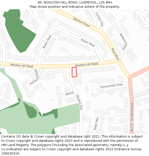 90, WOOLTON HILL ROAD, LIVERPOOL, L25 4RH: Location map and indicative extent of plot