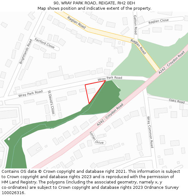 90, WRAY PARK ROAD, REIGATE, RH2 0EH: Location map and indicative extent of plot
